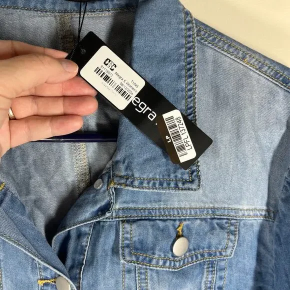 Allegra K Jacket Womens Large Top Layer Lt Wt Denim Cropped Ruffled Jean Frayed - Picture 3 of 12